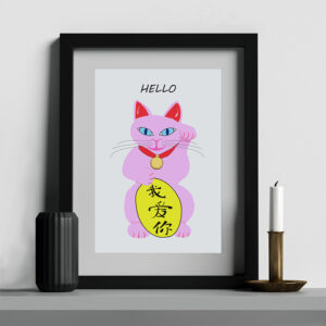 Pink Maneki Cat Card