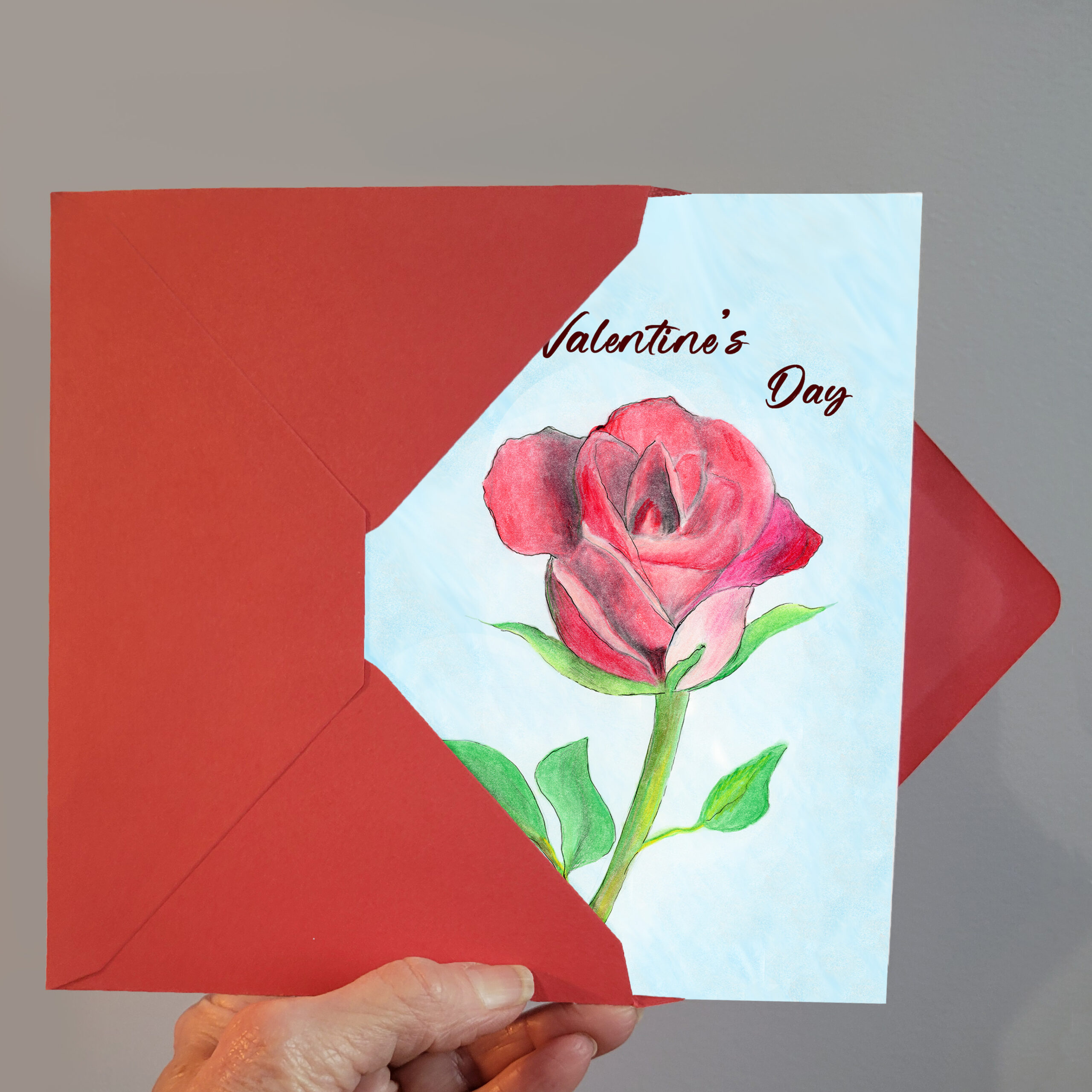 Hand Drawn Red Rose Valentine card