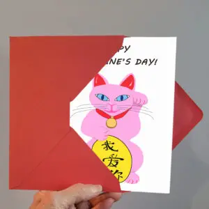 Pink Maneki Cat Valentine’s Card