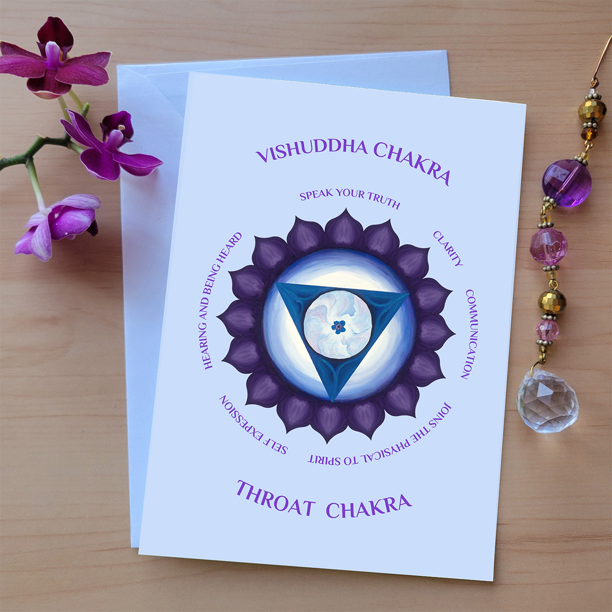 Text: speak your truth, clarity, communication, joins the physical and spiritual, self expression, hearing and being heard.