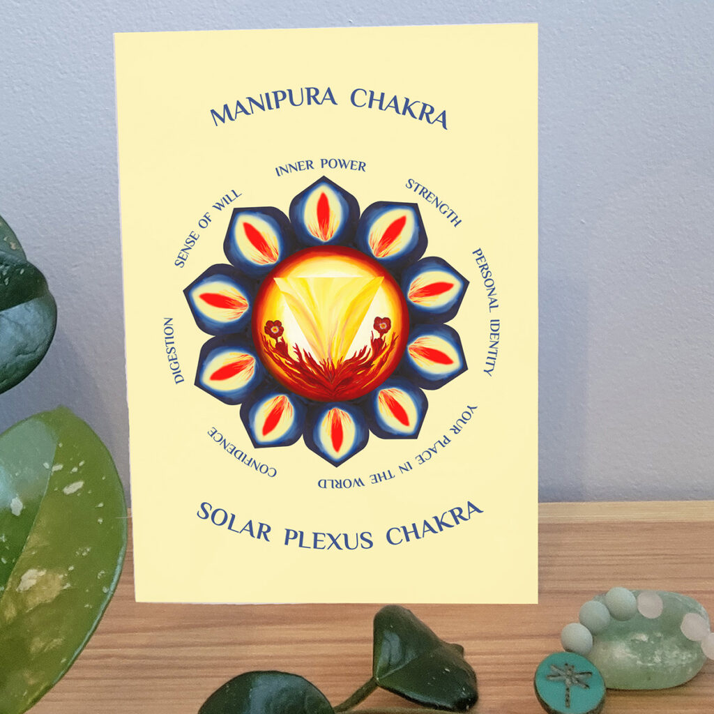 Solar Plexus Greeting card with word that describe the strengths
