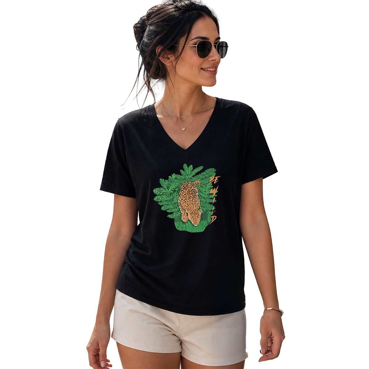 Be Wild Leopard Women’s V-Neck T-Shirt