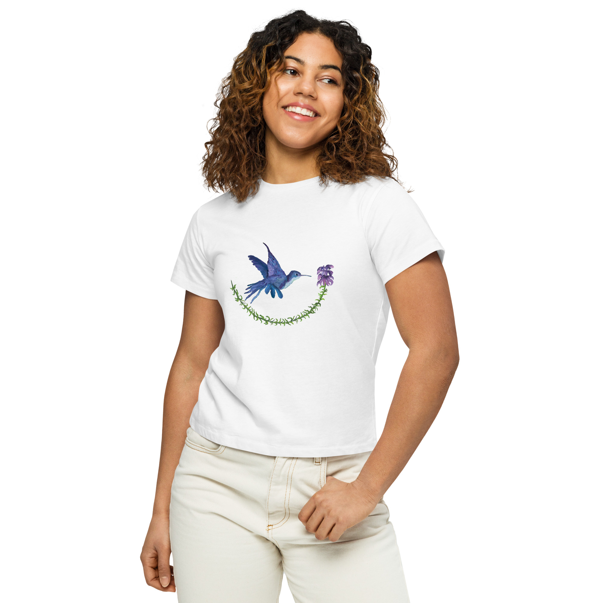 Hummingbird & Flower Women’s Short Waisted Top